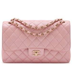 Chanel Pink Iridescent Quilted Caviar Jumbo Classic Double Flap Light Gold